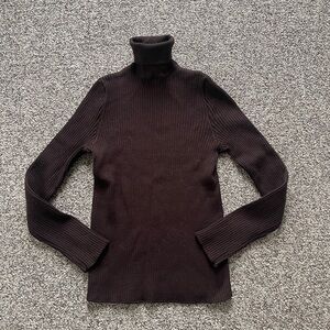Celine Made In France Brown Ribbed Wool Turtleneck Sweater Top M